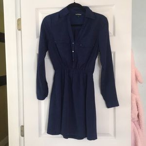 Express blue long sleeve button up dress!